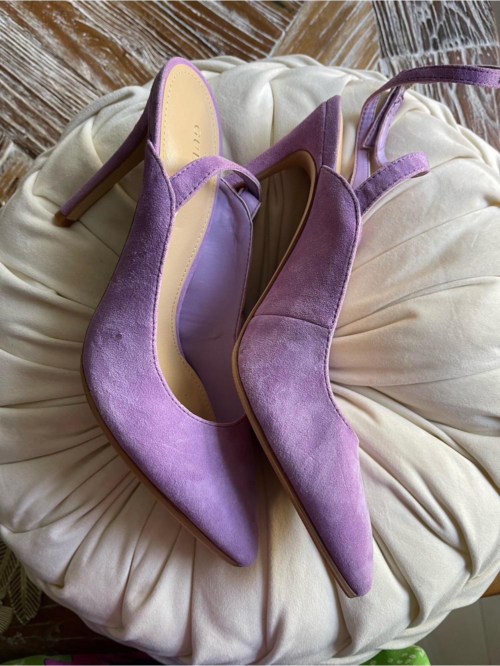 Guess Lavender Suede Slingback Heels